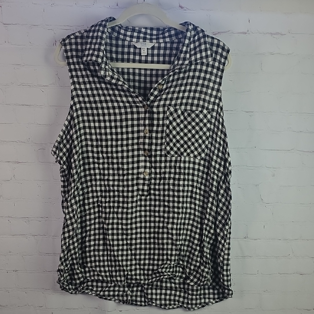 Time And Tru XXXL Black & White Checkered Sleeveless Top